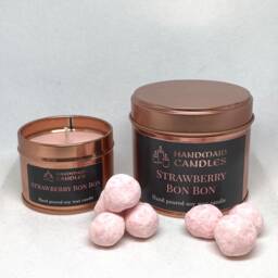 strawberry Bon Scented Candle, Soy Wax Tin Container, Sweet Birthday Gift For Her, Thank You Teacher - thumbnail 1