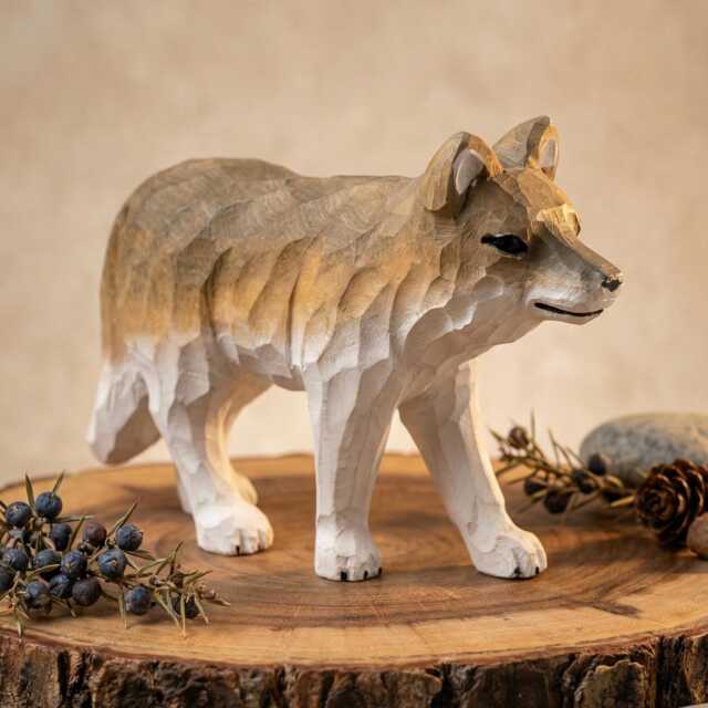 Hand Carved Wooden Coyote Figurine, Rustic Woodland Animal Decor, Whittled Wolf Statue, Desk Pet, Nature Lover Gift - image 1