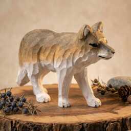 Hand Carved Wooden Coyote Figurine, Rustic Woodland Animal Decor, Whittled Wolf Statue, Desk Pet, Nature Lover Gift - thumbnail 1