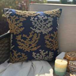 Navy Blue Beaded Sea Creature Pillow Sham, Cotton Linen Beach Euro Sham - Weeds Swim - thumbnail 1
