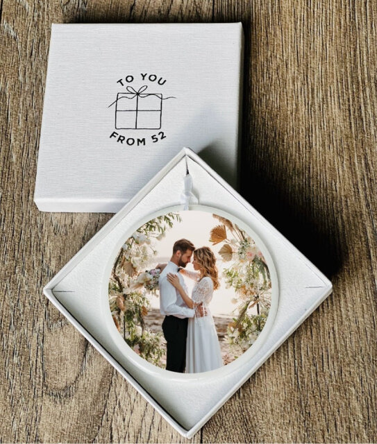 Photo Wedding Anniversary Birthday Ceramic Bauble Decoration With Your Message - image 1