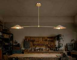 Mid Century Modern Raw Brass 2-Light Chandelier Pendant Lighting