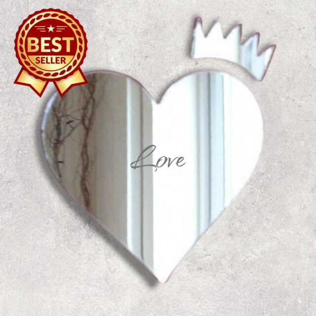Heart With Crown Acrylic Mirror Wall Art - Personalized Engraving - image 1