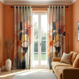 Abstract Drum Set Curtains, Music Theme Window Drapes, Modern Musician Decor For Living Room Or Studio