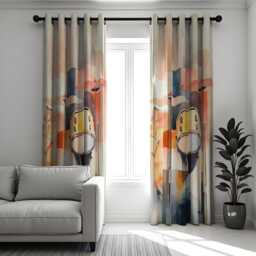Abstract Drum Set Curtains, Music Theme Window Drapes, Modern Musician Decor For Living Room Or Studio - thumbnail 3