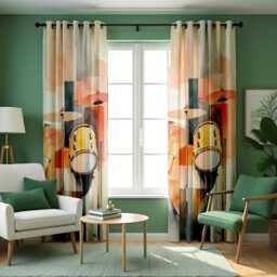 Abstract Drum Set Curtains, Music Theme Window Drapes, Modern Musician Decor For Living Room Or Studio - thumbnail 2