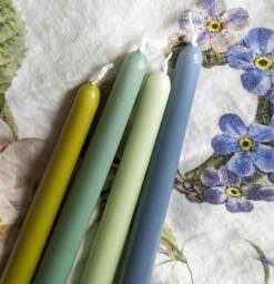 8 Taper Dinner Candles - Greens & Blues Colour Mix Scandi Living - thumbnail 1