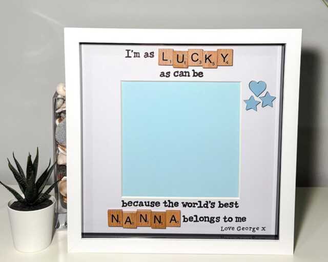 Lucky As Can Be Nana Nanna Nan Scrabble Art Frame Photo Handcrafted Birthday Christmas Everday Gift Loved Present Mother's Day - image 1