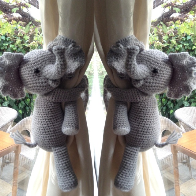 Crocheted Elephant Curtain Tie Backs, Nursery Decor - image 1
