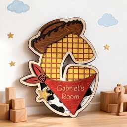 Personalized Toy Story Wooden Name Sign, Woody Cowboy Kids Room Decor, Custom Nursery Wall Bedroom Door Sign - thumbnail 1