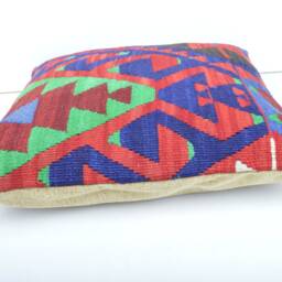 Kilim Pillow Cover, Wool Throw Pillow, Anatolian Design - 16x16 - thumbnail 4