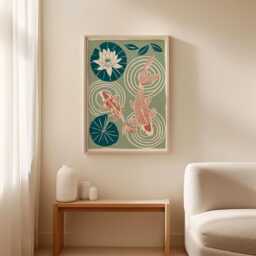 Koi Fish Poster, Water Lily Pond Print, Japanese Wall Art - thumbnail 3