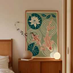 Koi Fish Poster, Water Lily Pond Print, Japanese Wall Art - thumbnail 2