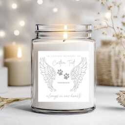 Grey Angel Wings Paw Print - Candle Label L Custom Memorial - thumbnail 1
