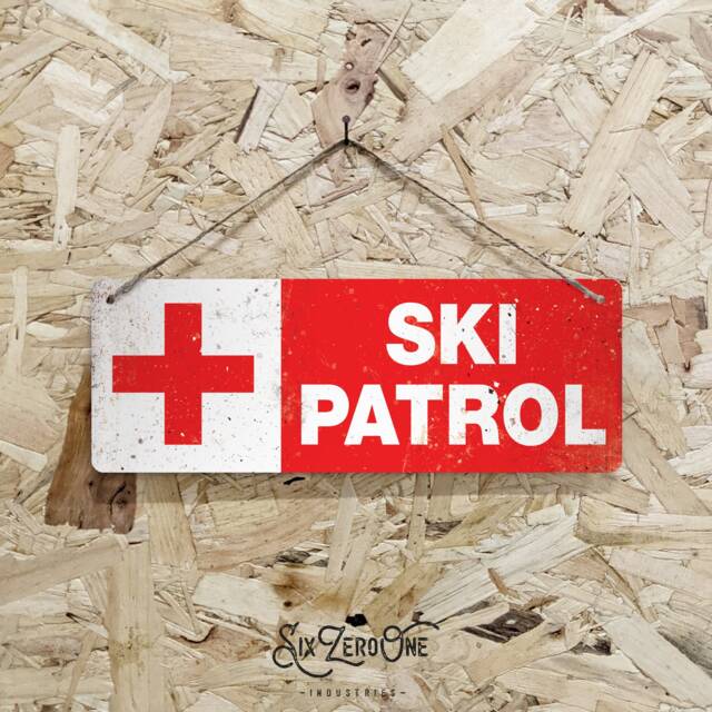 Ski Patrol Metal Sign Horizontal - Vintage Worn Rusty Look Print Holiday Slopes Alpes Skiing Snowboarding - image 1