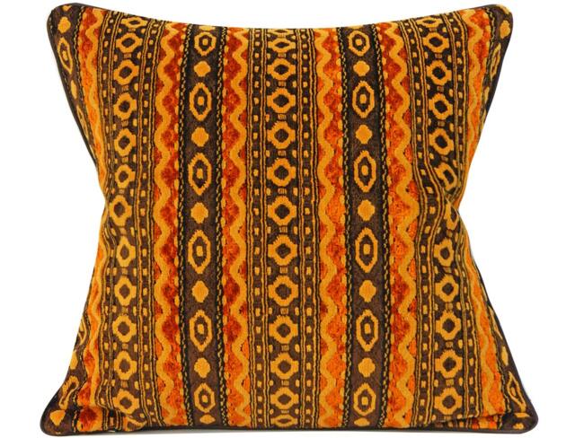 Brocade Velvet Chenille Pillow Cover - Brown & Orange Geometric Mid Century Quick Ship - image 1