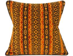 Brocade Velvet Chenille Pillow Cover - Brown & Orange Geometric Mid Century Quick Ship - thumbnail 1