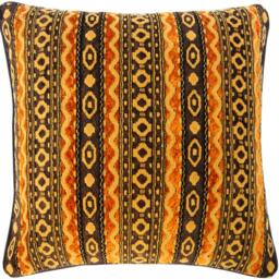 Brocade Velvet Chenille Pillow Cover - Brown & Orange Geometric Mid Century Quick Ship - thumbnail 3