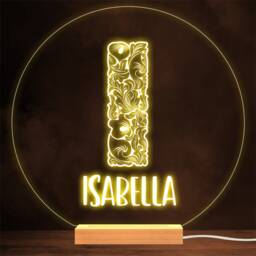 Floral Font Letter Initial I Personalised Gift Lamp Night Light - thumbnail 1