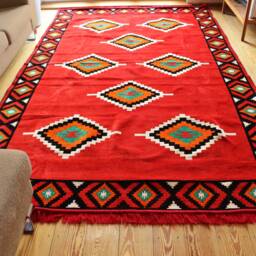 Red Kilim Rug Oriental Chenille Carpet, Graphic Ornament - 200 X 300 cm - thumbnail 2