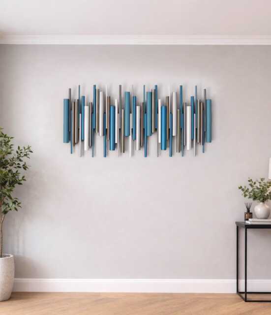 Modern Metallic Blue Wood Wall Art Metal Accents - image 1