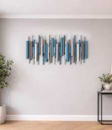 Modern Metallic Blue Wood Wall Art Metal Accents - thumbnail 1