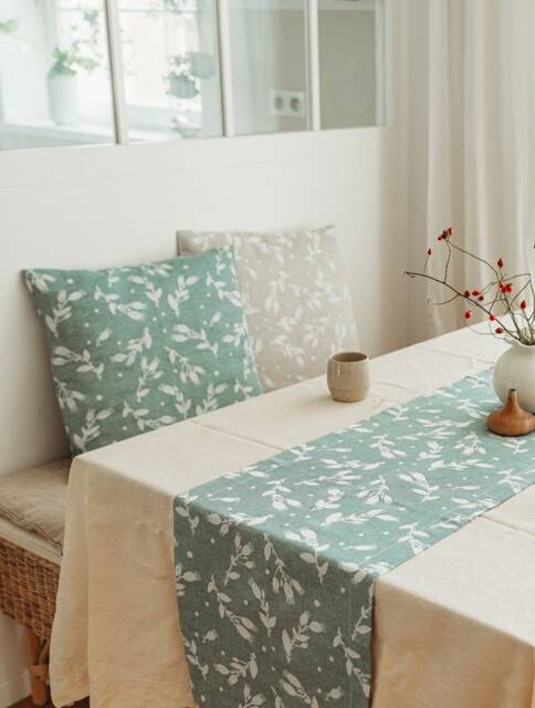 Dark Green Linen Pillow Cover Rosehip Jacquard Woven Cushion - image 1