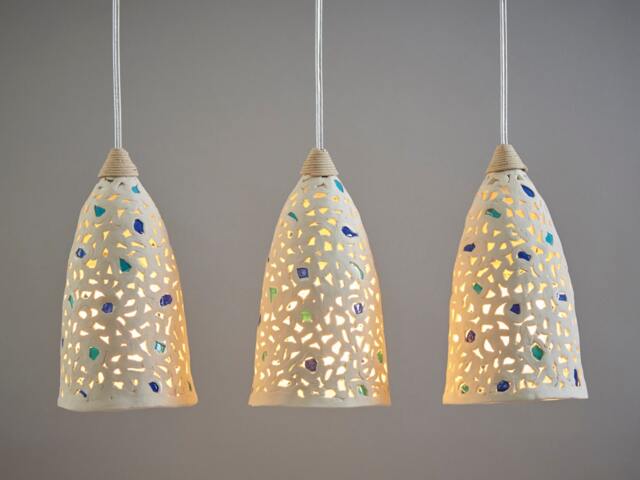 Lighting. Hanging Lamp Shades. Pendant Lighting. 3 Ceramic Pendant Lights. Ceiling Lamps - image 1