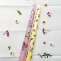 Hand Painted Wedding Dinner Candle - Pink Lillies White - thumbnail 2