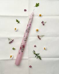 Hand Painted Wedding Dinner Candle - Pink Lillies White - thumbnail 1