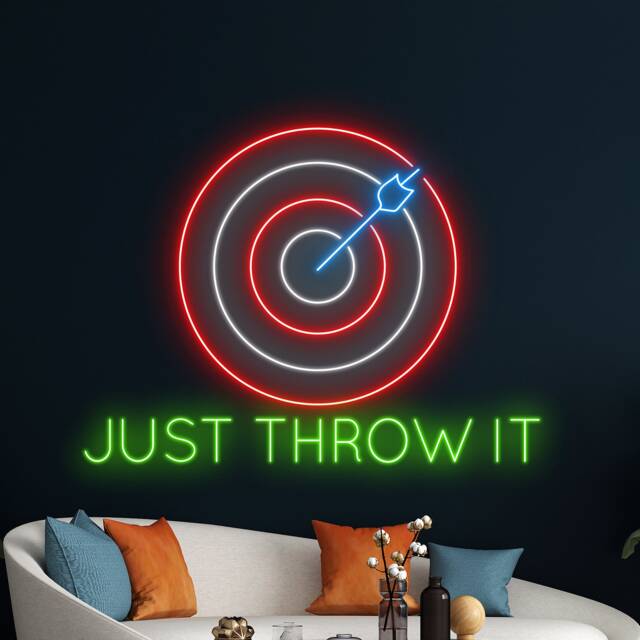Just Throw It Dart Neon Sign, Wall Decor, Custom Sport Shop Led Man Cave Game Room Decor - image 1