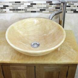 Solid Oak Bathroom Vanity Cabinet Golden Onyx Top & Basin - thumbnail 3