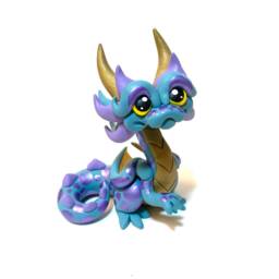 Gypsum - Polymer Dragon Dice Holder Muted Teal, Gold, & Purple Dragonling Clay Figurine - thumbnail 2