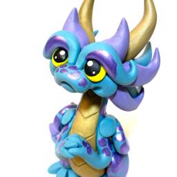 Gypsum - Polymer Dragon Dice Holder Muted Teal, Gold, & Purple Dragonling Clay Figurine - thumbnail 4