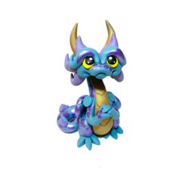 Gypsum - Polymer Dragon Dice Holder Muted Teal, Gold, & Purple Dragonling Clay Figurine