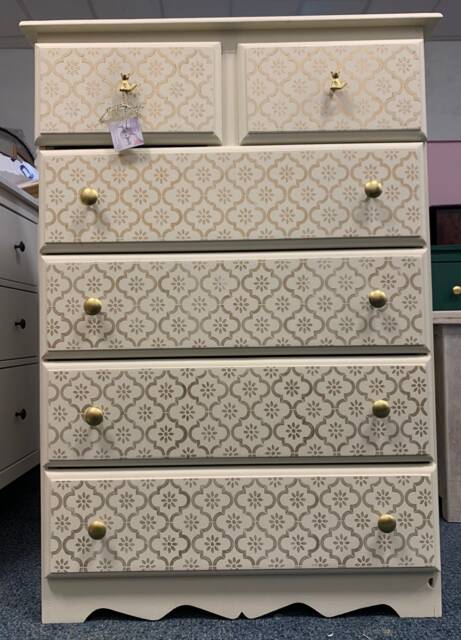 Chest Of Drawers Painted Bespoke Moroccan Geometric Bee Elephant Handles - image 1
