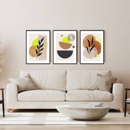 Boho Abstract Wall Prints, Set Of 3 Living Room Modern Art, Home Decor, Lime Green Contemporary - thumbnail 2