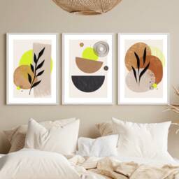 Boho Abstract Wall Prints, Set Of 3 Living Room Modern Art, Home Decor, Lime Green Contemporary - thumbnail 3