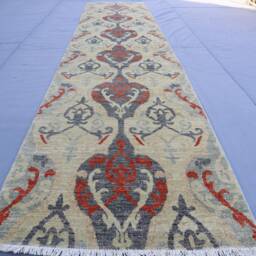 12 Ft Runner Rug, Beige Gray Red Afghan Hand Knotted Veg Dyes Wool Geometric Floral Design Oriental Hallway Rug 3x12 - thumbnail 2