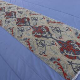 12 Ft Runner Rug, Beige Gray Red Afghan Hand Knotted Veg Dyes Wool Geometric Floral Design Oriental Hallway Rug 3x12 - thumbnail 3