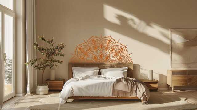 Half Mandala Wall Decal For Headboard, Rental Friendly Art, Removable Over The Bed Decor - image 1