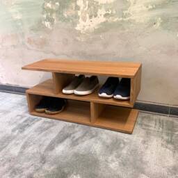 Zigzag Oak Shoe Rack Modern Entryway Storage - thumbnail 2