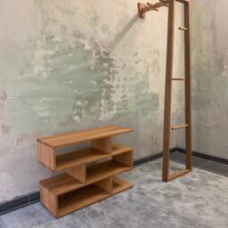 Zigzag Oak Shoe Rack Modern Entryway Storage - thumbnail 3