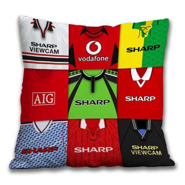 Man Utd Retro Montage Kits Shirts Jumbo Cushion 60x60 cm Great Classic Gift For Fans Unofficial Printed in The UK - image 1