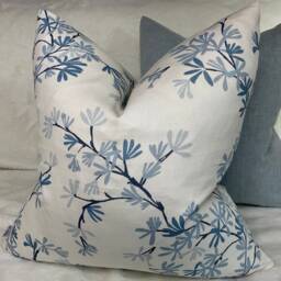 Blue Pillow Cover, Jasmine Trail Leaves Cushion - White John Lewis & Partners Fabric, Worldwide Shipping - thumbnail 1