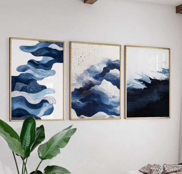 Abstract Blue Waves Wall Art, Ocean-Inspired Prints, Modern Minimalist Art - image 1