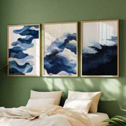 Abstract Blue Waves Wall Art, Ocean-Inspired Prints, Modern Minimalist Art - thumbnail 3