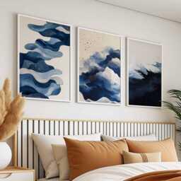 Abstract Blue Waves Wall Art, Ocean-Inspired Prints, Modern Minimalist Art - thumbnail 2