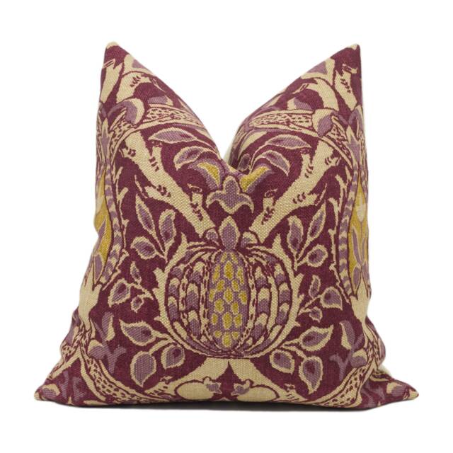 William Morris - Granada Wine/Linen Ornate Fruit Trellis Cushion Cover Handmade Throw Pillow Designer Home D??cor - image 1