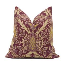William Morris - Granada Wine/Linen Ornate Fruit Trellis Cushion Cover Handmade Throw Pillow Designer Home D??cor - thumbnail 1